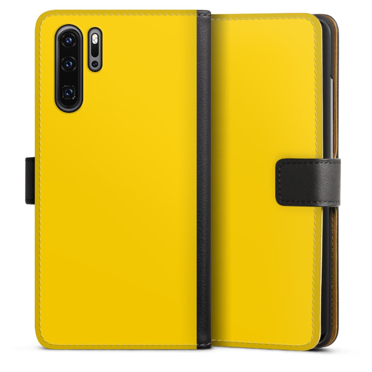 Huawei P30 Pro Handy Klapphülle Handyhülle aus Kunst Leder schwarz Flip Case Yellow Unicoloured Colour Sideflip mit Lasche