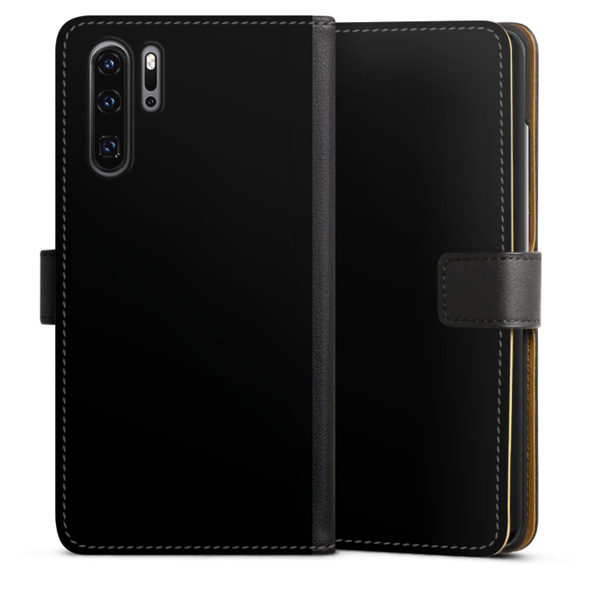 Huawei P30 Pro Handy Klapphülle Handyhülle aus Kunst Leder schwarz Flip Case Black Colour Unicoloured Sideflip mit Lasche