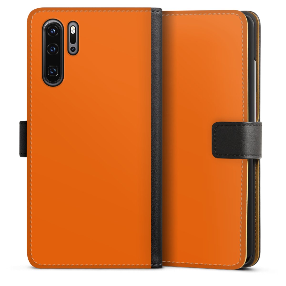 Huawei P30 Pro Handy Klapphülle Handyhülle aus Kunst Leder schwarz Flip Case Orange Colour Unicoloured Sideflip mit Lasche