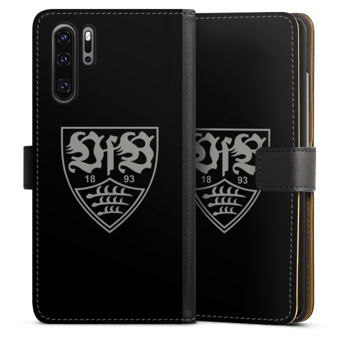 Huawei P30 Pro Handy Klapphülle Handyhülle aus Kunst Leder schwarz Flip Case Official Licensed Product Vfb Stuttgart Sideflip mit Lasche