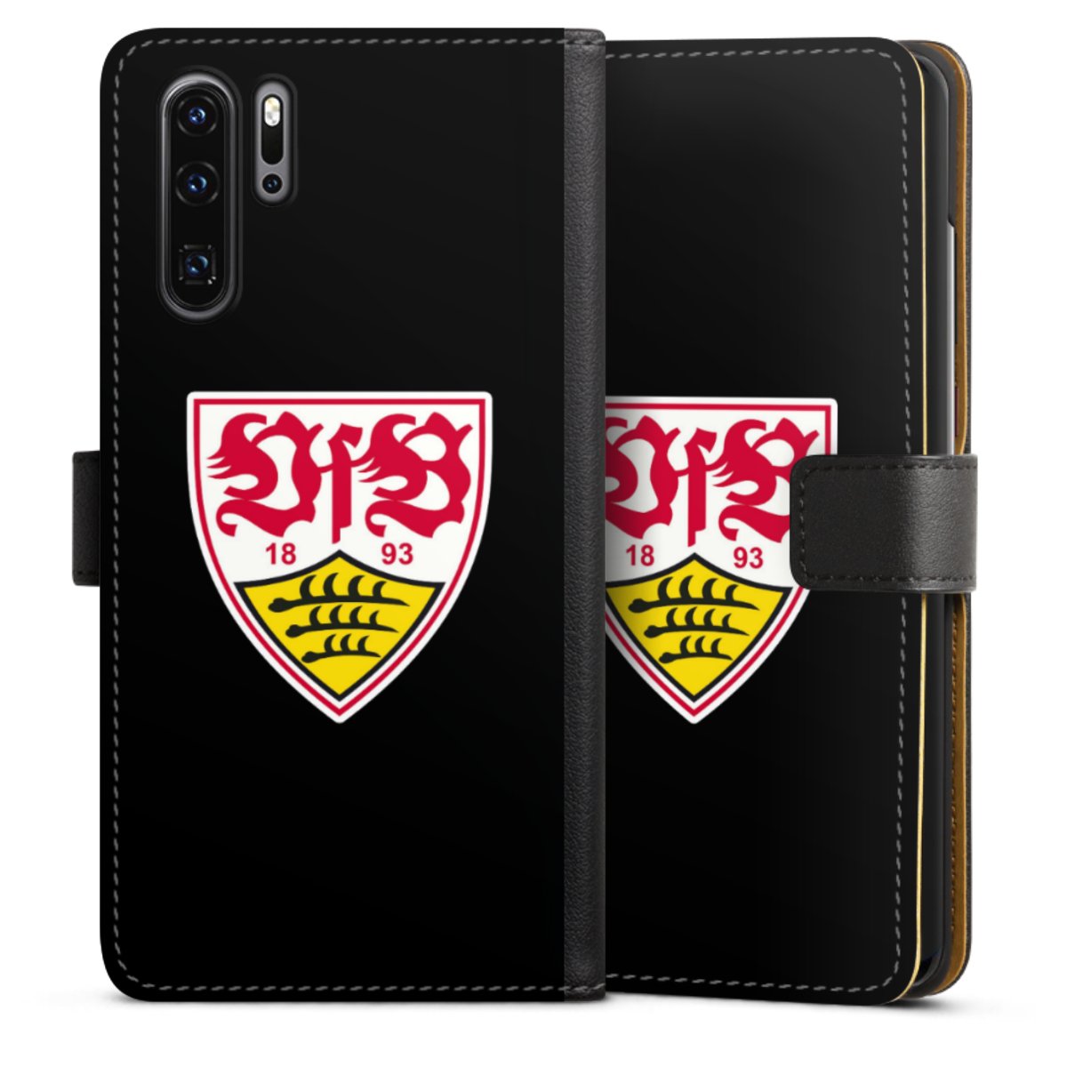 Huawei P30 Pro Handy Klapphülle Handyhülle aus Kunst Leder schwarz Flip Case Vfb Stuttgart Official Licensed Product Coat Of Arms Sideflip mit Lasche