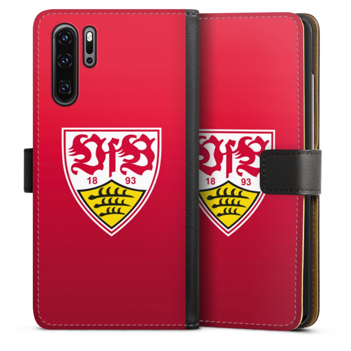 Huawei P30 Pro Handy Klapphülle Handyhülle aus Kunst Leder schwarz Flip Case Official Licensed Product Vfb Stuttgart Sideflip mit Lasche