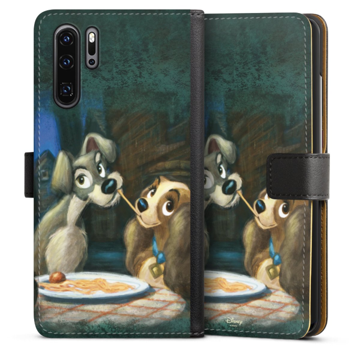 Huawei P30 Pro Handy Klapphülle Handyhülle aus Kunst Leder schwarz Flip Case Lady And The Tramp Official Licensed Product Disney Sideflip mit Lasche