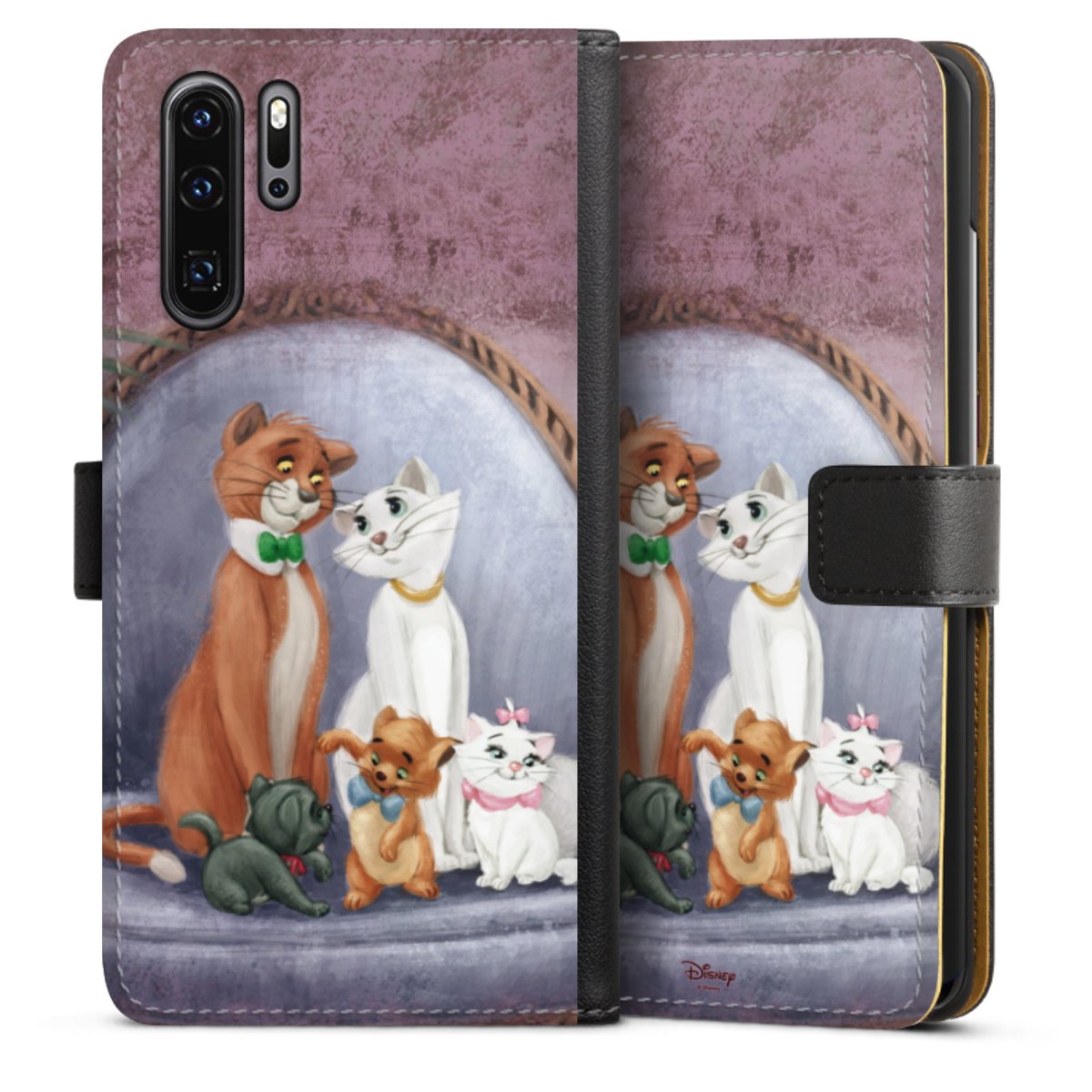 Huawei P30 Pro Handy Klapphülle Handyhülle aus Kunst Leder schwarz Flip Case Official Licensed Product Disney Aristocats Sideflip mit Lasche