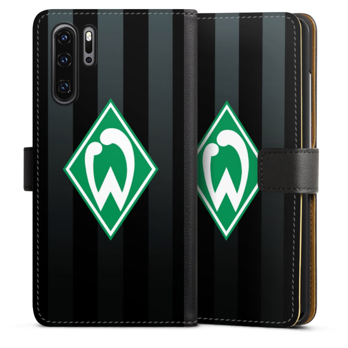 Huawei P30 Pro Handy Klapphülle Handyhülle aus Kunst Leder schwarz Flip Case Stripes Sv Werder Bremen Official Licensed Product Sideflip mit Lasche