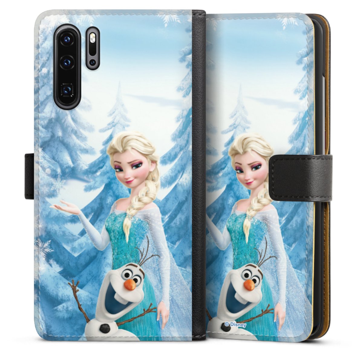 Huawei P30 Pro Handy Klapphülle Handyhülle aus Kunst Leder schwarz Flip Case Official Licensed Product Frozen Elsa Disney Sideflip mit Lasche