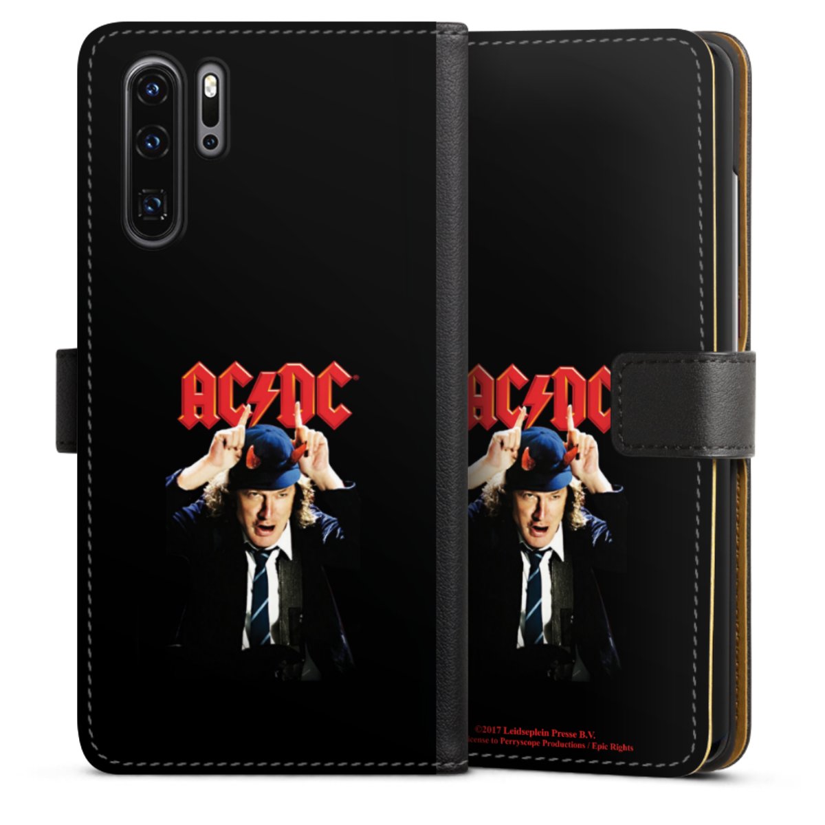 Huawei P30 Pro Handy Klapphülle Handyhülle aus Kunst Leder schwarz Flip Case Merchandise Acdc Riverplate Sideflip mit Lasche