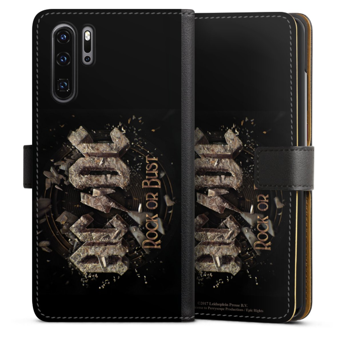 Huawei P30 Pro Handy Klapphülle Handyhülle aus Kunst Leder schwarz Flip Case Acdc Official Licensed Product Rock Or Bust Sideflip mit Lasche