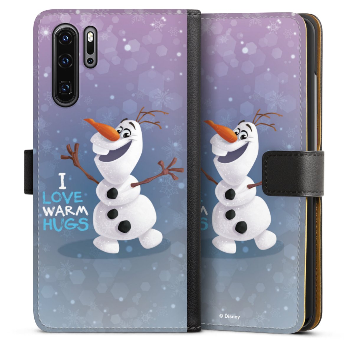 Huawei P30 Pro Handy Klapphülle Handyhülle aus Kunst Leder schwarz Flip Case Frozen Frozen Olaf Official Licensed Product Sideflip mit Lasche