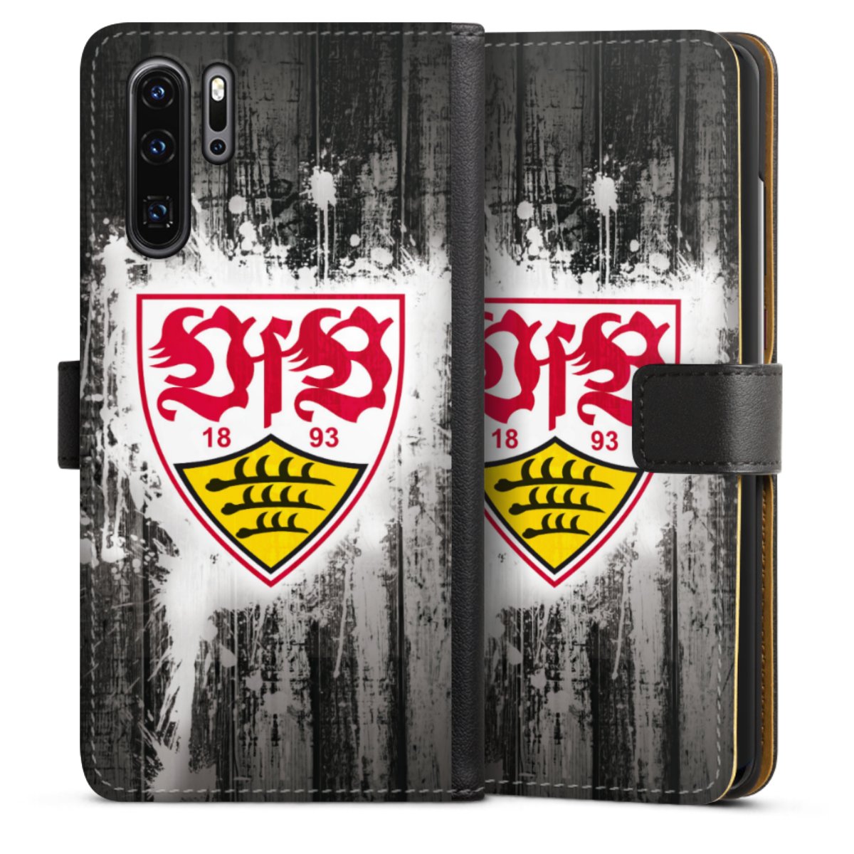 Huawei P30 Pro Handy Klapphülle Handyhülle aus Kunst Leder schwarz Flip Case Vfb Stuttgart Official Licensed Product Sideflip mit Lasche