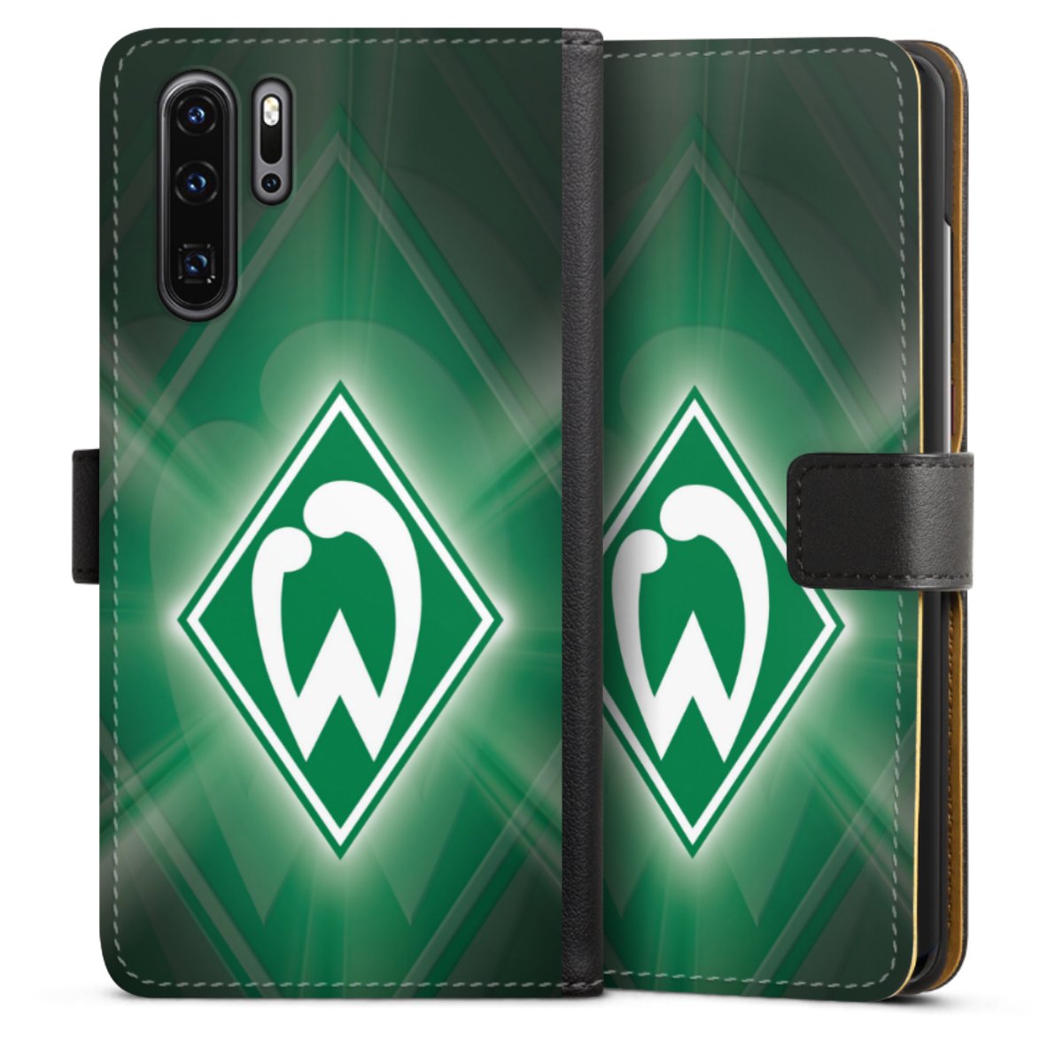 Huawei P30 Pro Handy Klapphülle Handyhülle aus Kunst Leder schwarz Flip Case Sv Werder Bremen Official Licensed Product Coat Of Arms Sideflip mit Lasche