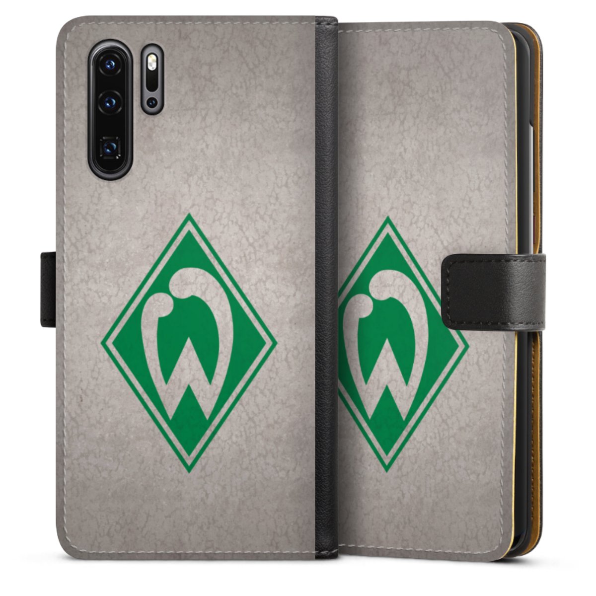 Huawei P30 Pro Handy Klapphülle Handyhülle aus Kunst Leder schwarz Flip Case Sv Werder Bremen Concrete Official Licensed Product Sideflip mit Lasche