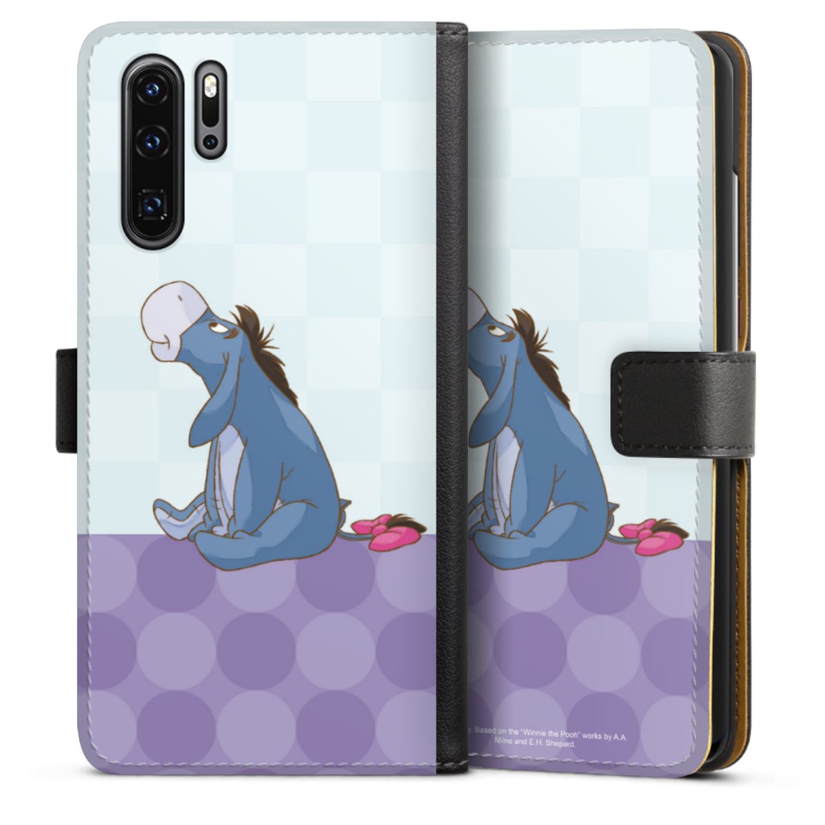 Huawei P30 Pro Handy Klapphülle Handyhülle aus Kunst Leder schwarz Flip Case Disney Donkey Winnie The Pooh Sideflip mit Lasche