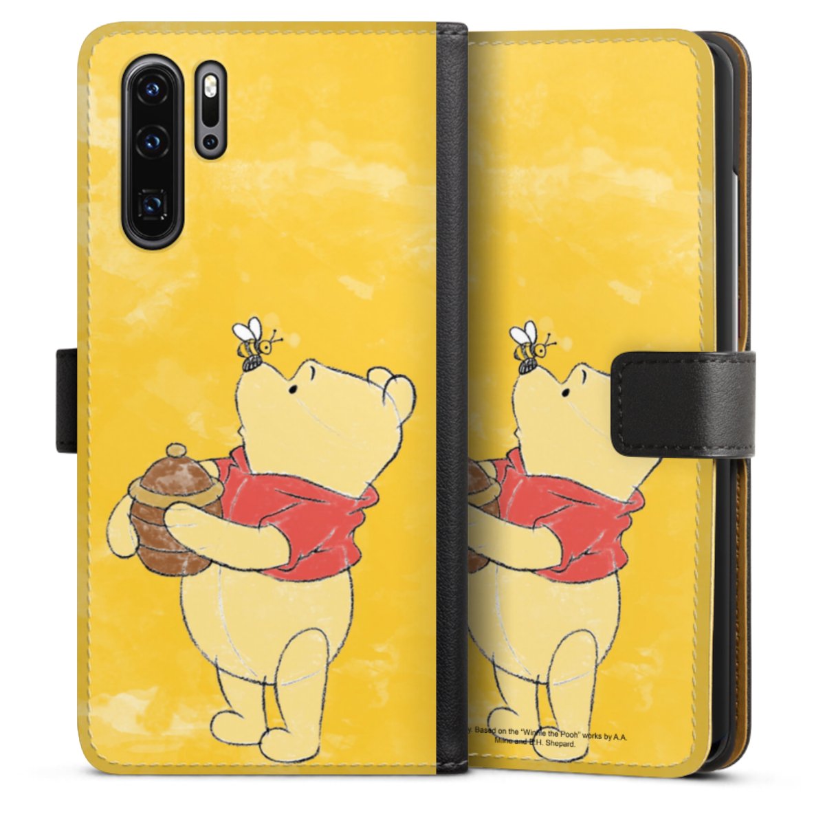 Huawei P30 Pro Handy Klapphülle Handyhülle aus Kunst Leder schwarz Flip Case Official Licensed Product Winnie The Pooh Disney Sideflip mit Lasche