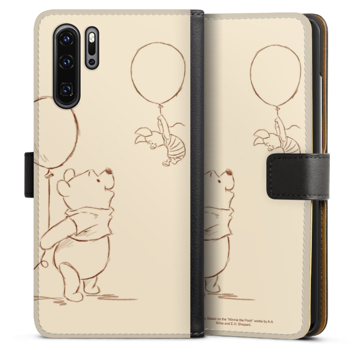 Huawei P30 Pro Handy Klapphülle Handyhülle aus Kunst Leder schwarz Flip Case Official Licensed Product Winnie The Pooh Disney Sideflip mit Lasche