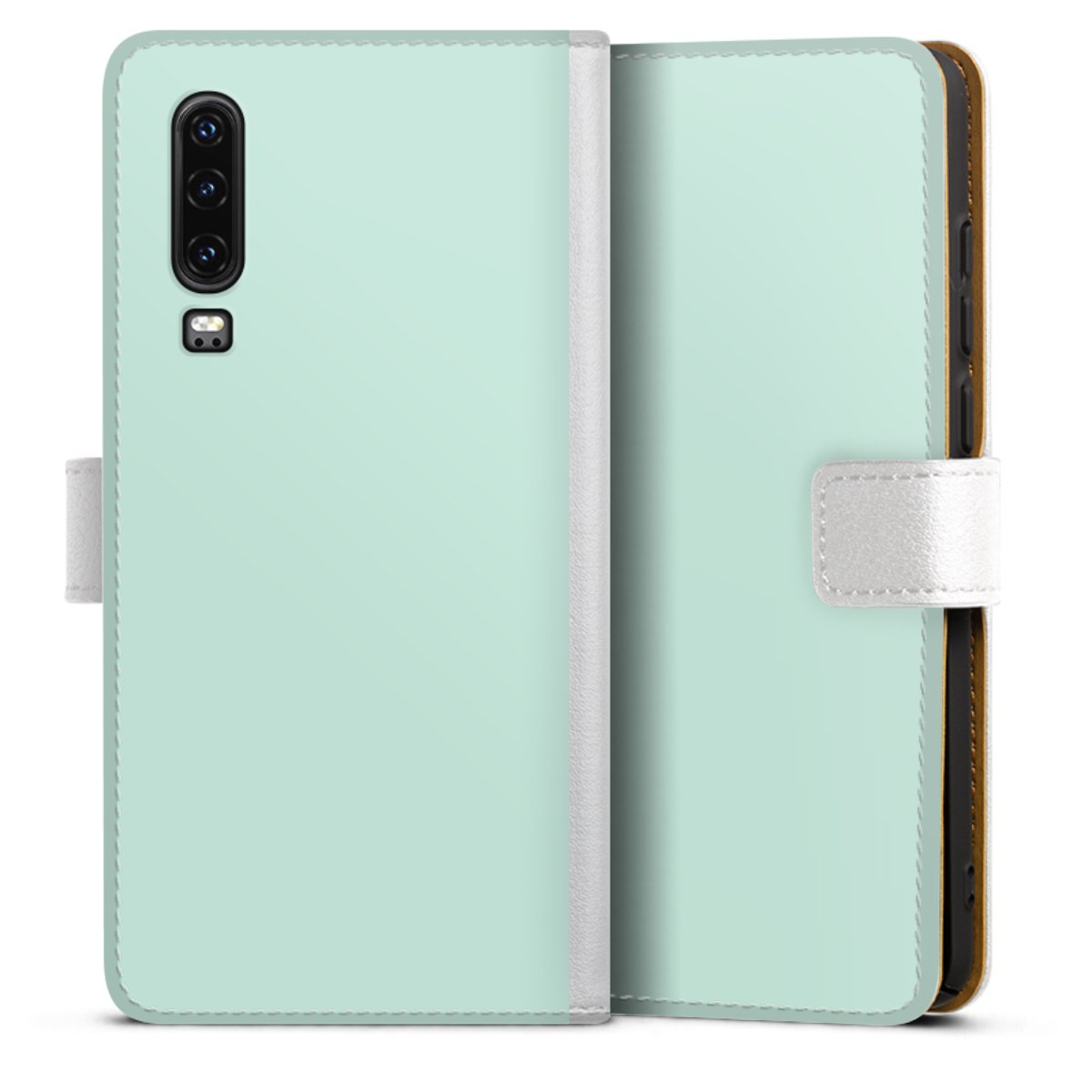 Huawei P30 Handy Klapphülle Handyhülle aus Kunst Leder weiß Flip Case Green Unicoloured Mint Sideflip mit Lasche