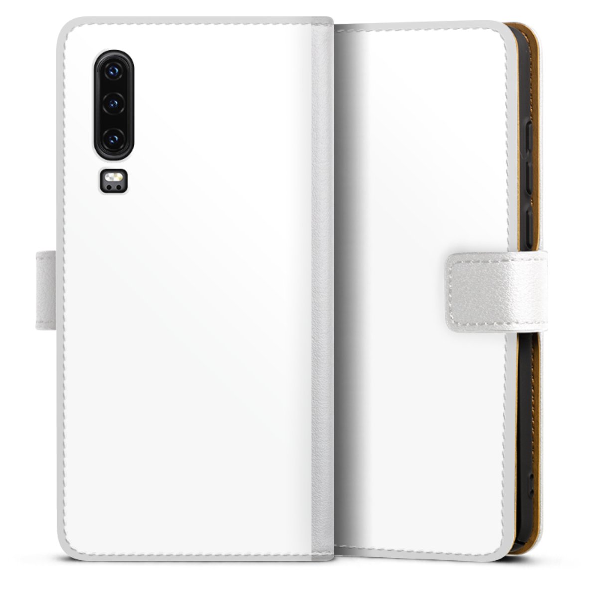 Huawei P30 Handy Klapphülle Handyhülle aus Kunst Leder weiß Flip Case Unicoloured Colour White Sideflip mit Lasche