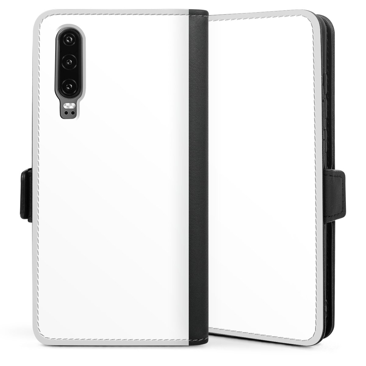 Huawei P30 Handy Klapphülle Handyhülle aus Kunst Leder schwarz Flip Case Unicoloured Colour White Sideflip mit Lasche