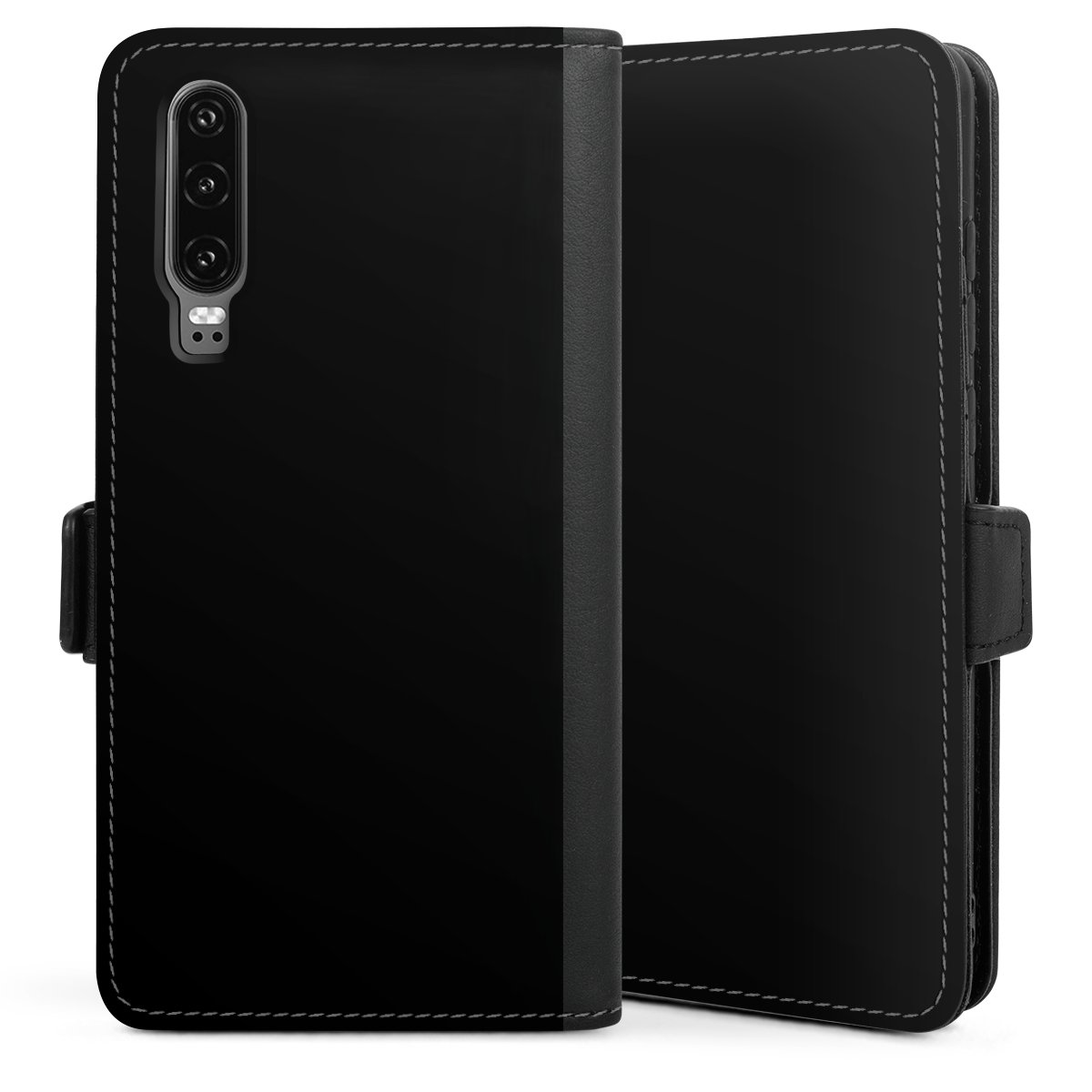 Huawei P30 Handy Klapphülle Handyhülle aus Kunst Leder schwarz Flip Case Unicoloured Colour Black Sideflip mit Lasche