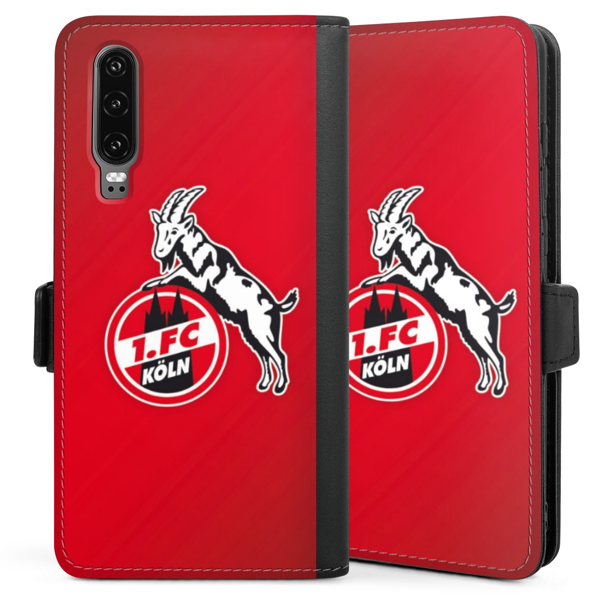 Huawei P30 Handy Klapphülle Handyhülle aus Kunst Leder schwarz Flip Case 1. Fc Köln Official Licensed Product Effzeh Sideflip mit Lasche