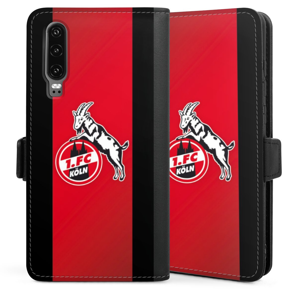 Huawei P30 Handy Klapphülle Handyhülle aus Kunst Leder schwarz Flip Case Official Licensed Product 1. Fc Köln Billy Goat Hennes Sideflip mit Lasche