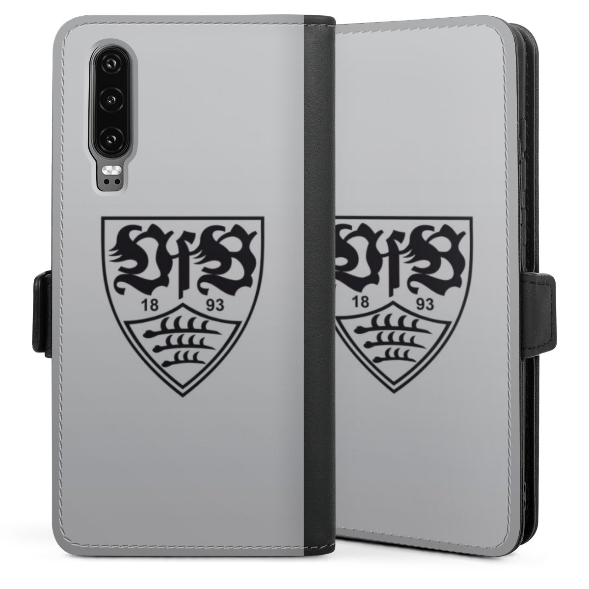 Huawei P30 Handy Klapphülle Handyhülle aus Kunst Leder schwarz Flip Case Logo Official Licensed Product Vfb Stuttgart Sideflip mit Lasche