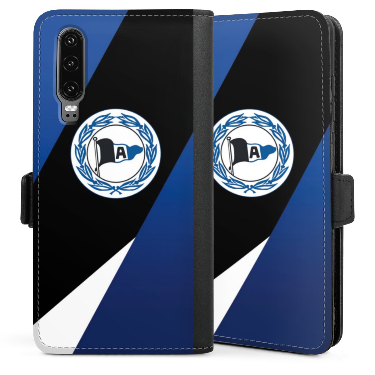 Huawei P30 Handy Klapphülle Handyhülle aus Kunst Leder schwarz Flip Case Official Licensed Product Arminia Bielefeld Dsc Sideflip mit Lasche