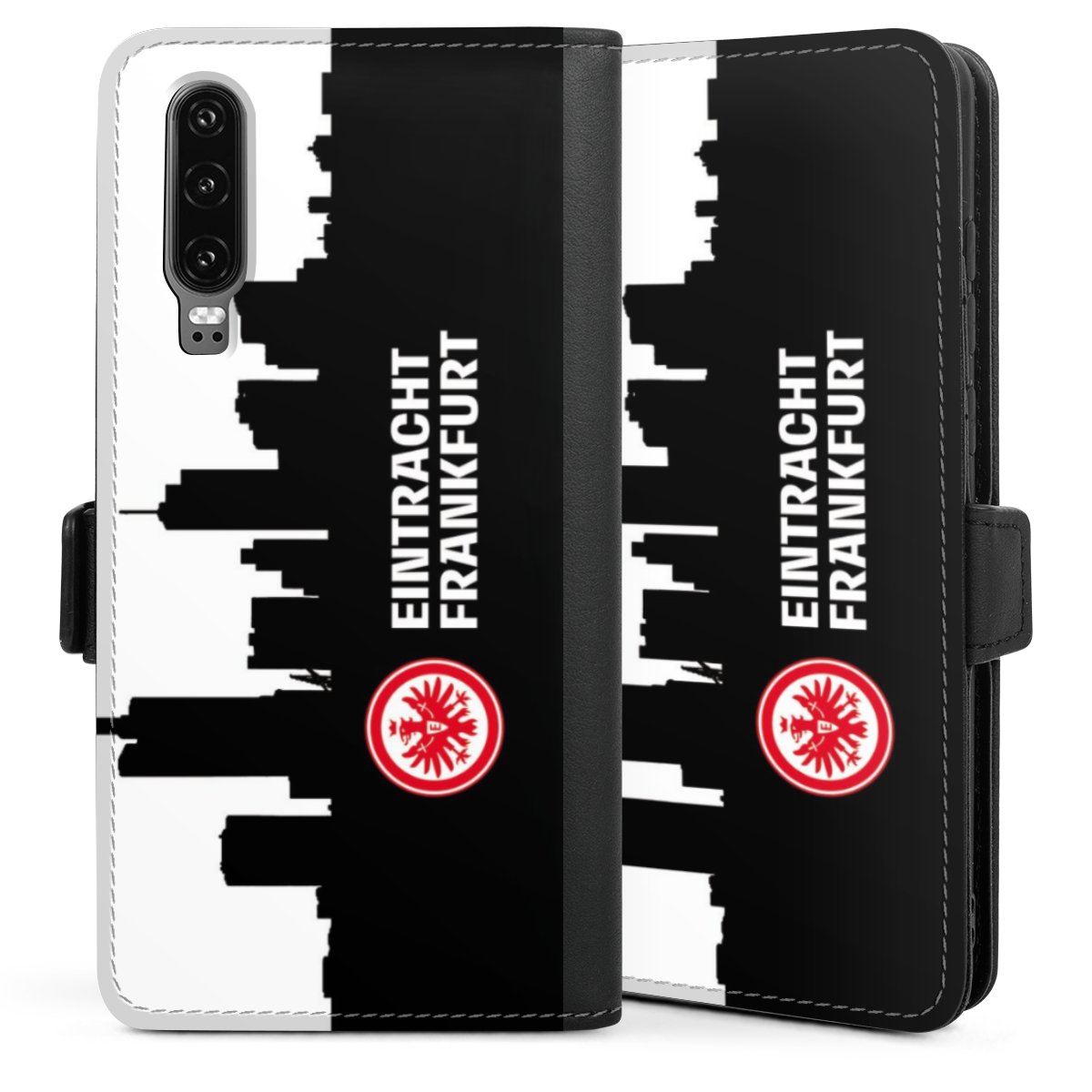 Huawei P30 Handy Klapphülle Handyhülle aus Kunst Leder schwarz Flip Case Sge Official Licensed Product Eintracht Frankfurt Sideflip mit Lasche