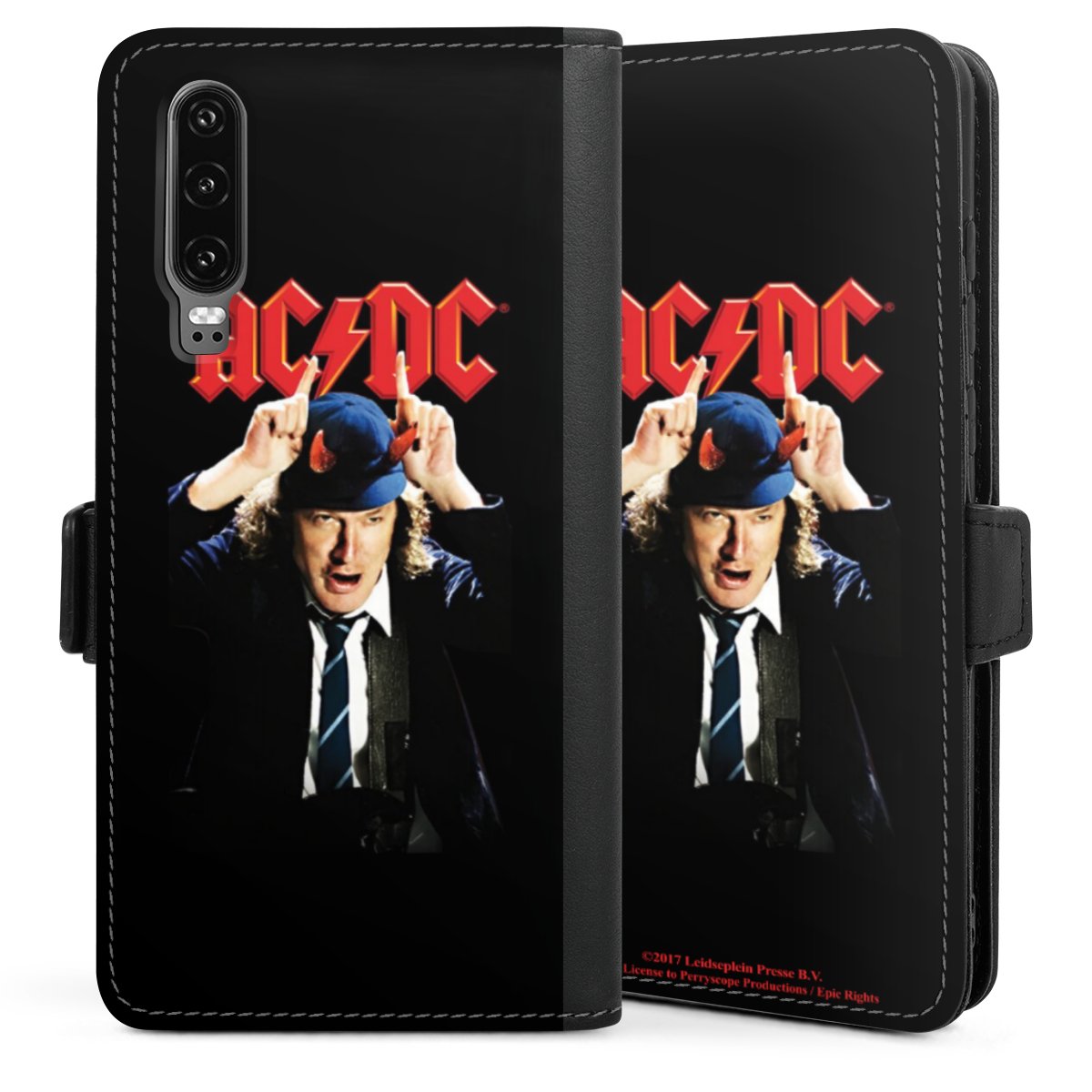 Huawei P30 Handy Klapphülle Handyhülle aus Kunst Leder schwarz Flip Case Merchandise Acdc Riverplate Sideflip mit Lasche