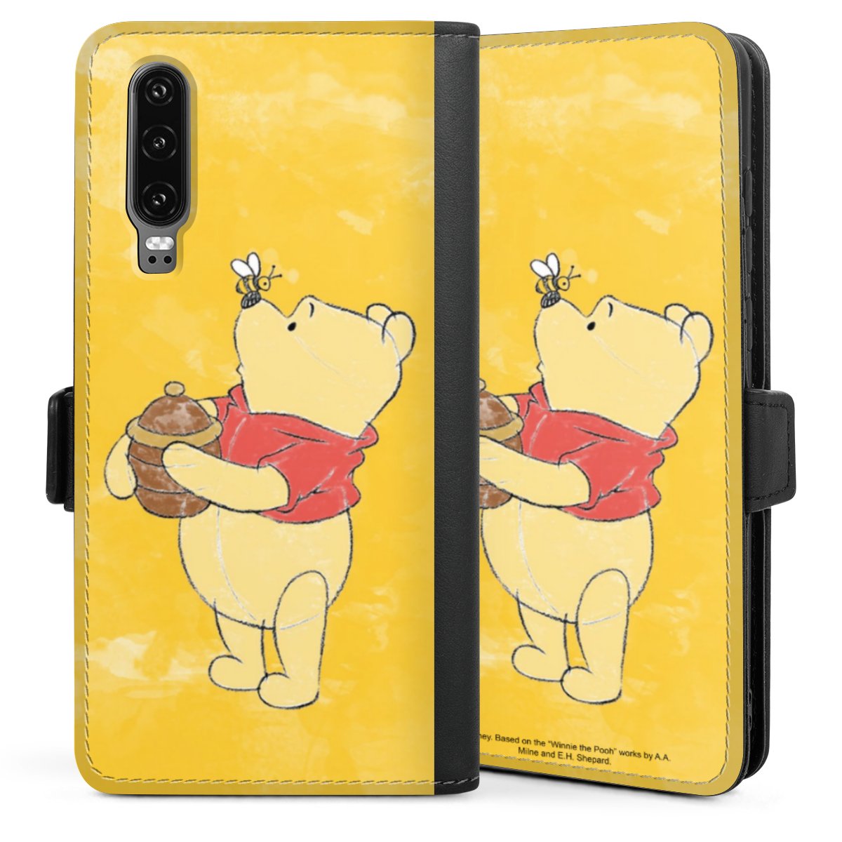 Huawei P30 Handy Klapphülle Handyhülle aus Kunst Leder schwarz Flip Case Winnie The Pooh Official Licensed Product Disney Sideflip mit Lasche