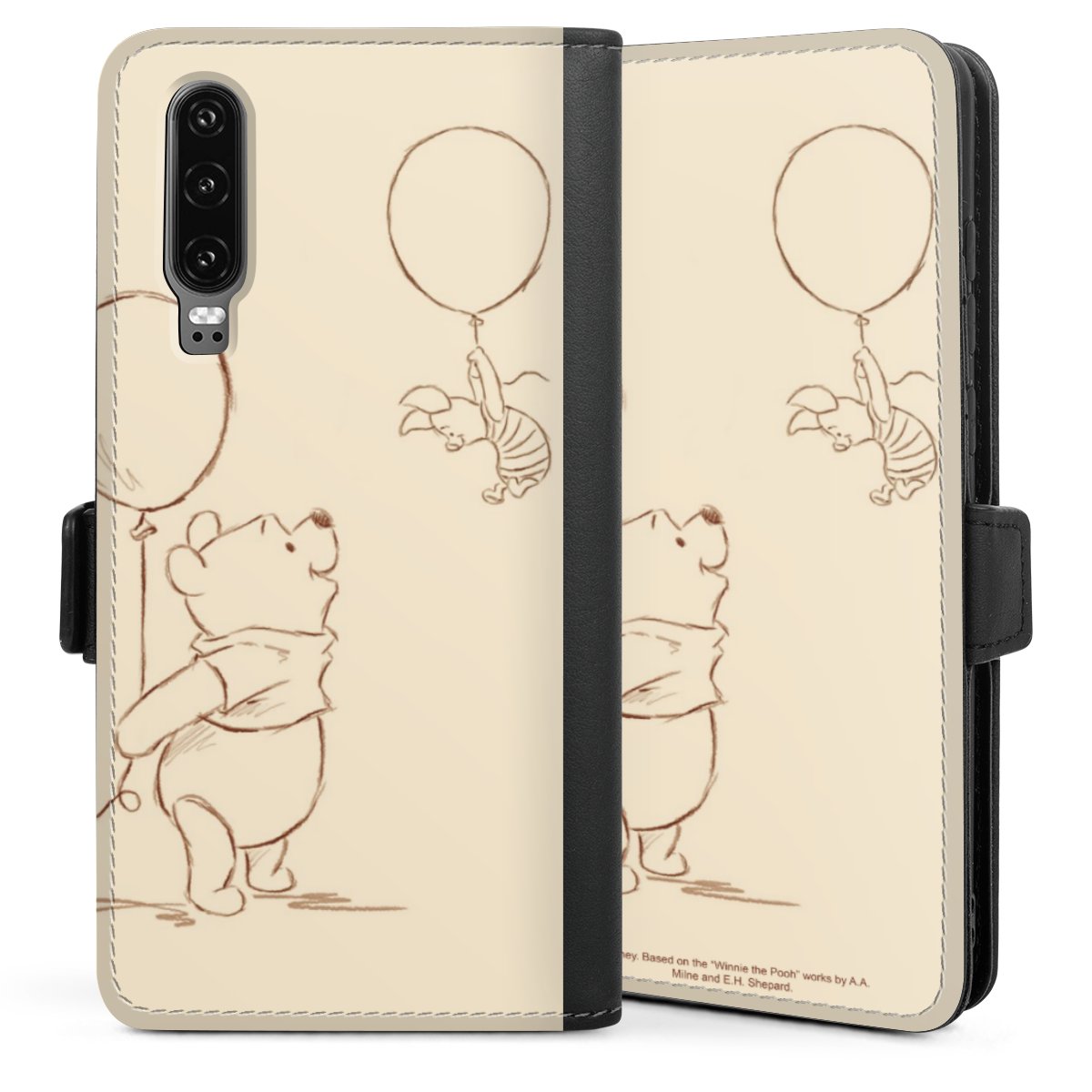 Huawei P30 Handy Klapphülle Handyhülle aus Kunst Leder schwarz Flip Case Official Licensed Product Winnie The Pooh Disney Sideflip mit Lasche