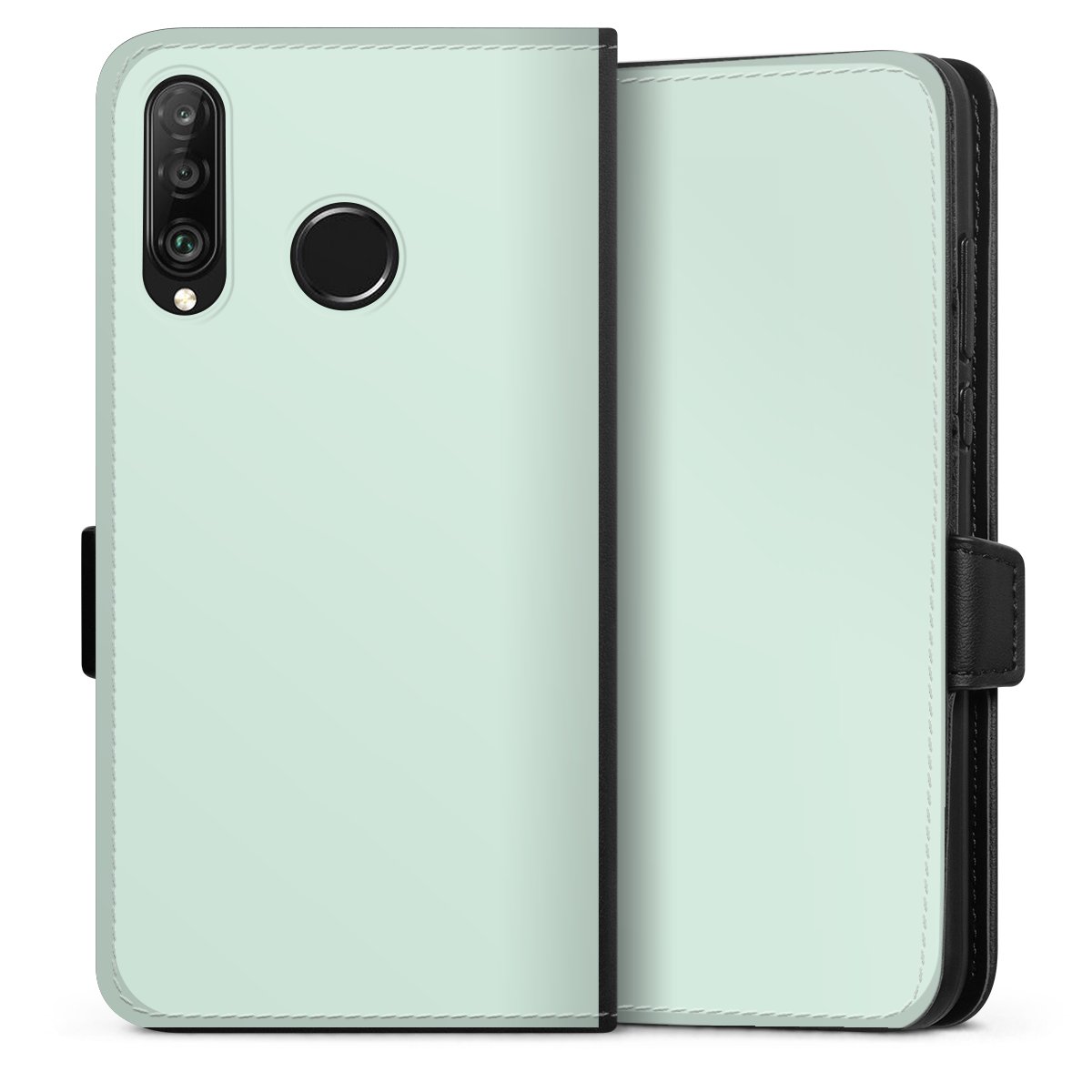 Huawei P30 Lite Handy Klapphülle Handyhülle aus Kunst Leder schwarz Flip Case Green Unicoloured Mint Sideflip mit Lasche