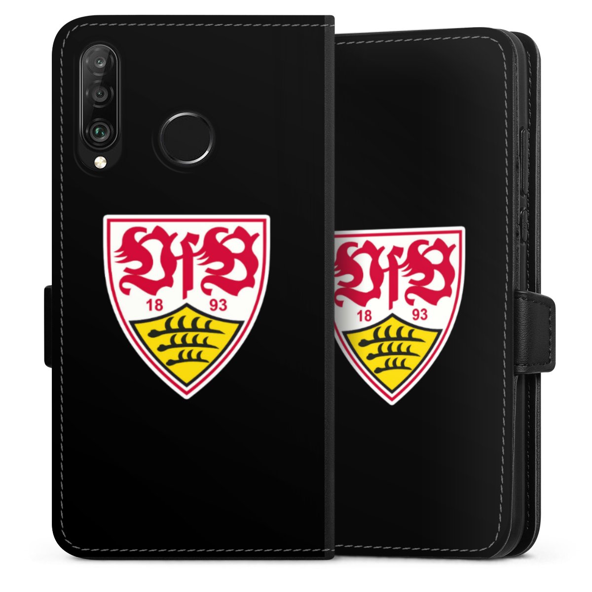 Huawei P30 Lite Handy Klapphülle Handyhülle aus Kunst Leder schwarz Flip Case Vfb Stuttgart Official Licensed Product Coat Of Arms Sideflip mit Lasche