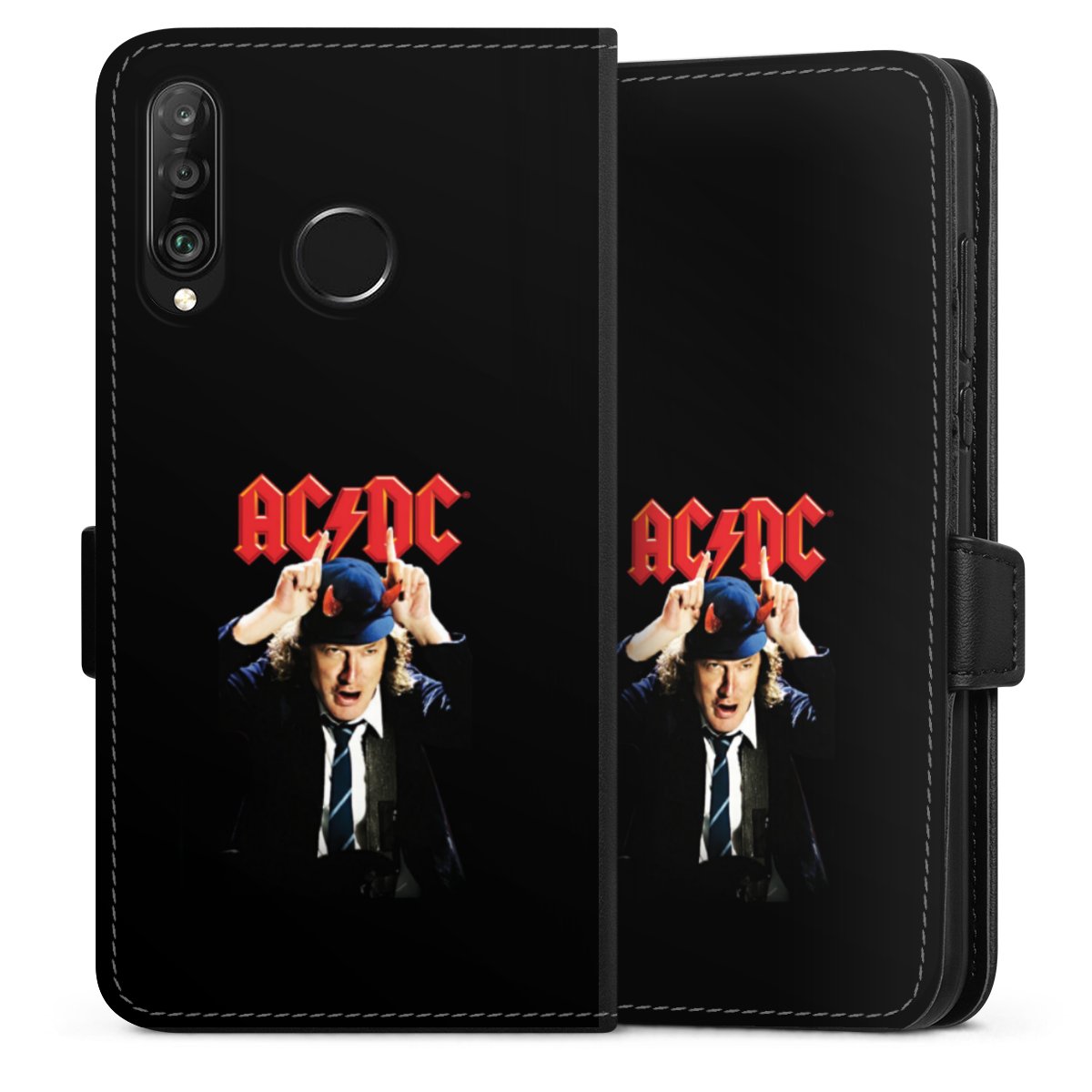 Huawei P30 Lite Handy Klapphülle Handyhülle aus Kunst Leder schwarz Flip Case Merchandise Acdc Riverplate Sideflip mit Lasche