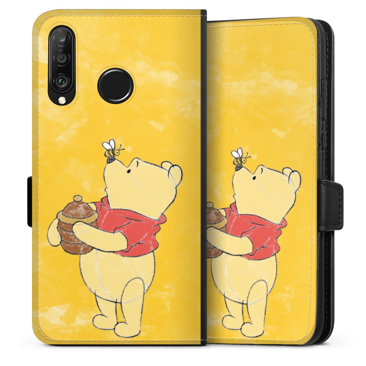 Huawei P30 Lite Handy Klapphülle Handyhülle aus Kunst Leder schwarz Flip Case Official Licensed Product Winnie The Pooh Disney Sideflip mit Lasche