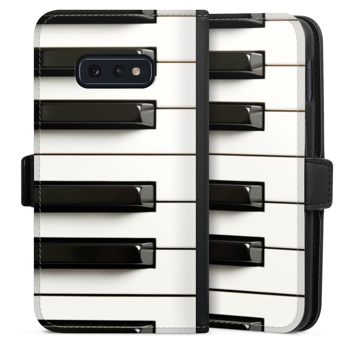 Galaxy S10e Handy Klapphülle Handyhülle aus Kunst Leder schwarz Flip Case Klavier Piano Music Sideflip mit Lasche