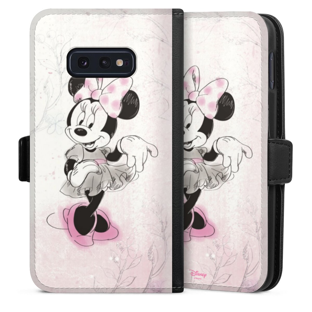 Galaxy S10e Handy Klapphülle Handyhülle aus Kunst Leder schwarz Flip Case Disney Minnie Mouse Vintage Sideflip mit Lasche