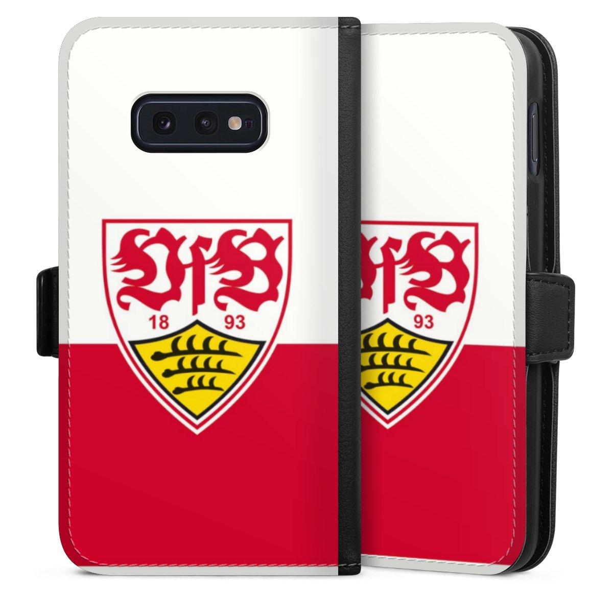 Galaxy S10e Handy Klapphülle Handyhülle aus Kunst Leder schwarz Flip Case Official Licensed Product Logo Vfb Stuttgart Sideflip mit Lasche