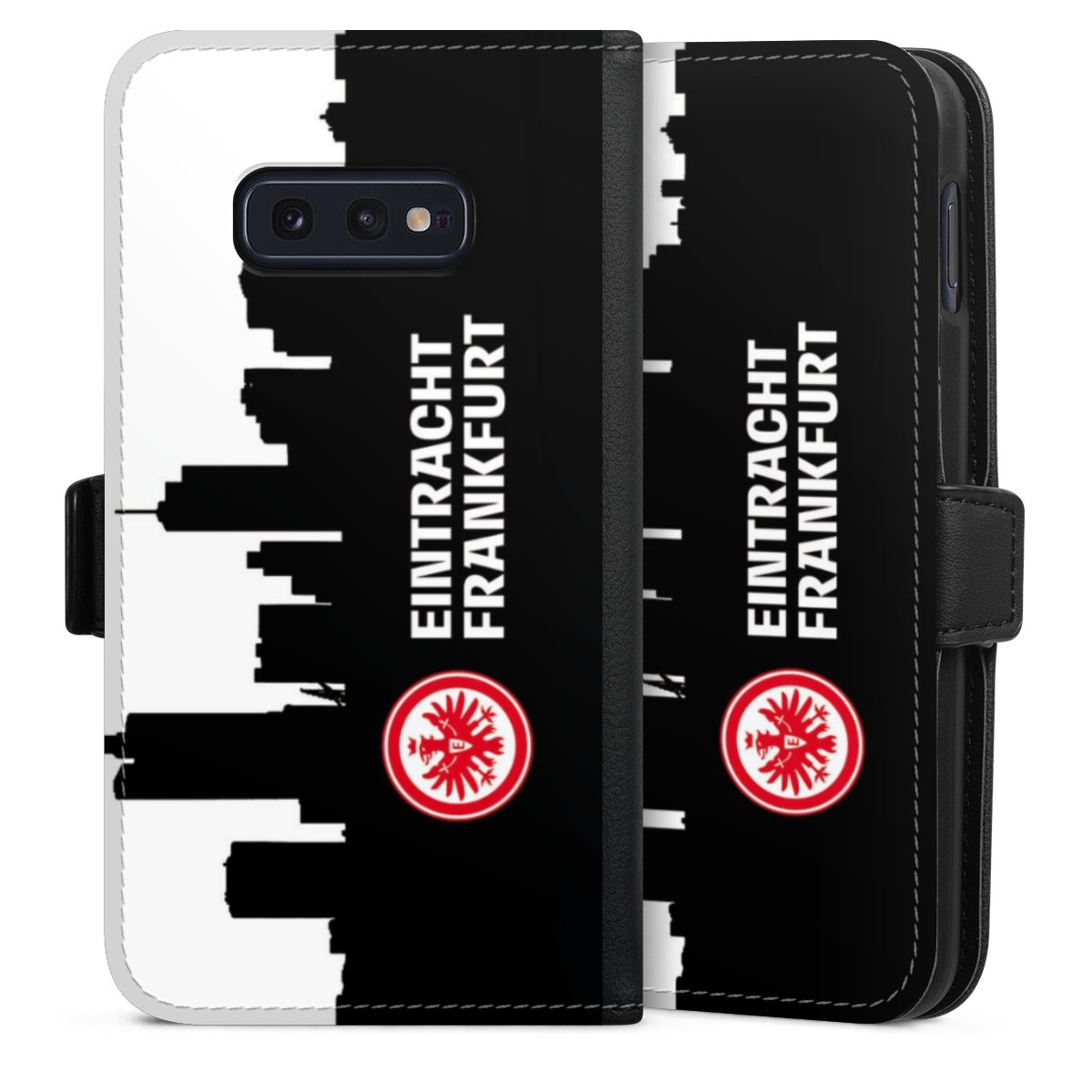 Galaxy S10e Handy Klapphülle Handyhülle aus Kunst Leder schwarz Flip Case Sge Eintracht Frankfurt Official Licensed Product Sideflip mit Lasche