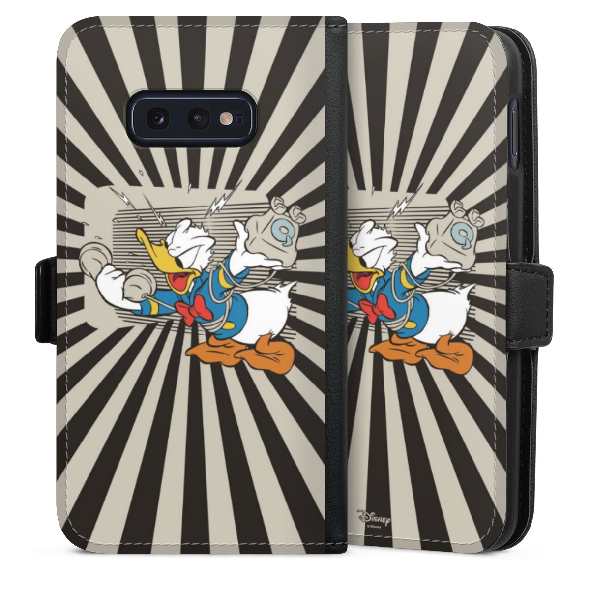 Galaxy S10e Handy Klapphülle Handyhülle aus Kunst Leder schwarz Flip Case Donald Duck Disney Official Licensed Product Sideflip mit Lasche