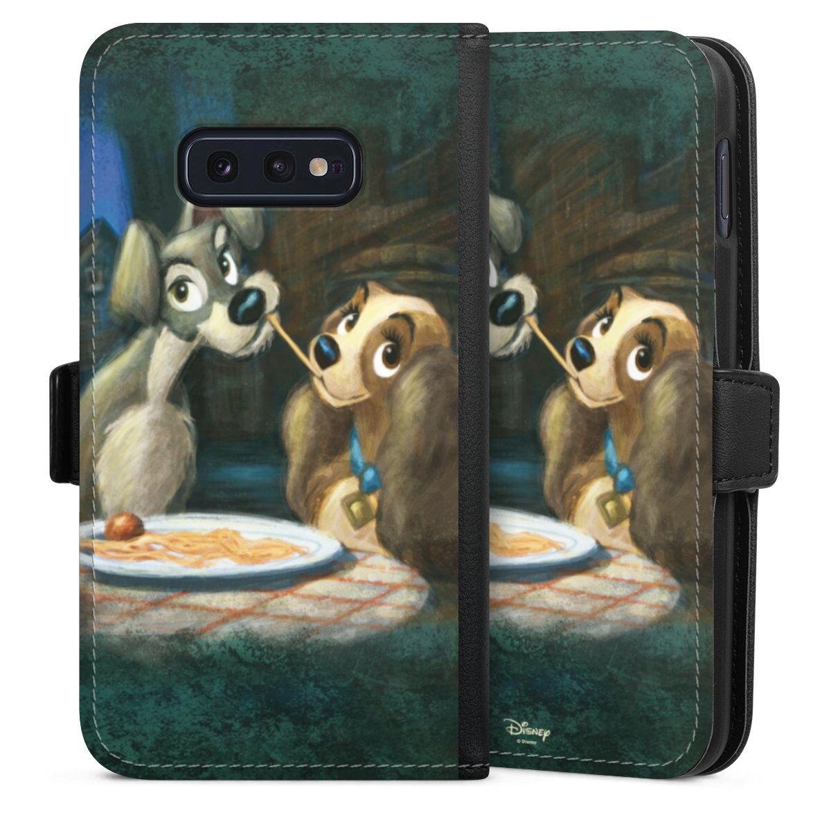 Galaxy S10e Handy Klapphülle Handyhülle aus Kunst Leder schwarz Flip Case Lady And The Tramp Official Licensed Product Disney Sideflip mit Lasche