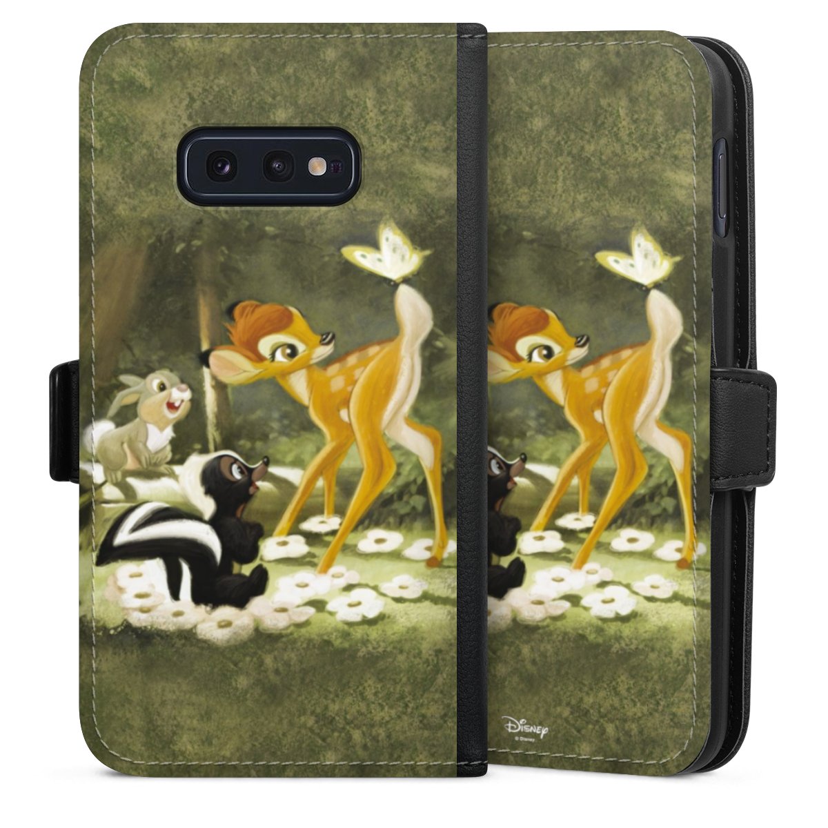 Galaxy S10e Handy Klapphülle Handyhülle aus Kunst Leder schwarz Flip Case Disney Official Licensed Product Bambi Sideflip mit Lasche