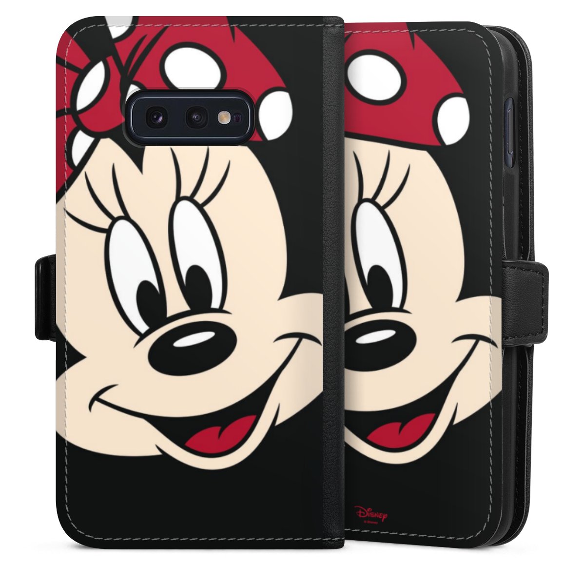 Galaxy S10e Handy Klapphülle Handyhülle aus Kunst Leder schwarz Flip Case Minnie Mouse Official Licensed Product Disney Sideflip mit Lasche