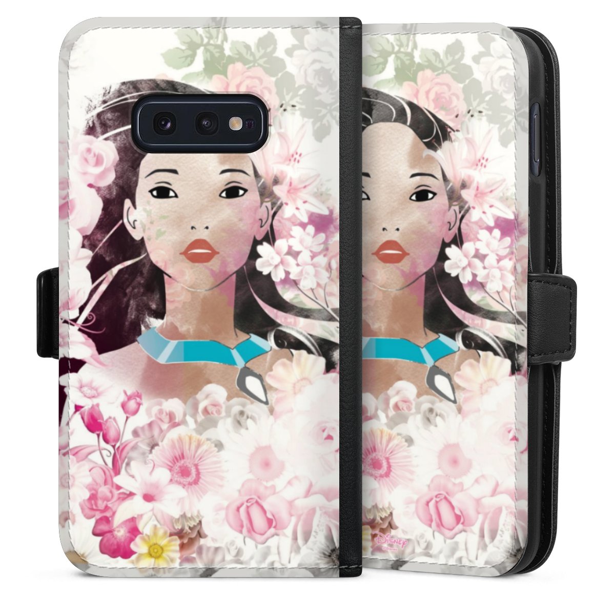 Galaxy S10e Handy Klapphülle Handyhülle aus Kunst Leder schwarz Flip Case Pocahontas Official Licensed Product Disney Sideflip mit Lasche