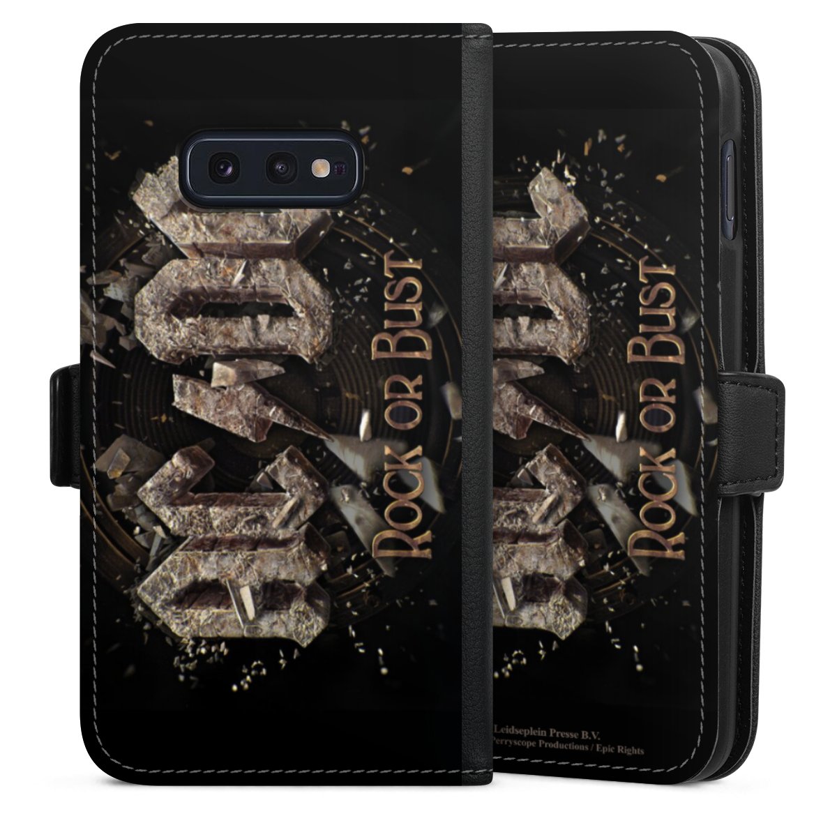 Galaxy S10e Handy Klapphülle Handyhülle aus Kunst Leder schwarz Flip Case Acdc Official Licensed Product Rock Or Bust Sideflip mit Lasche