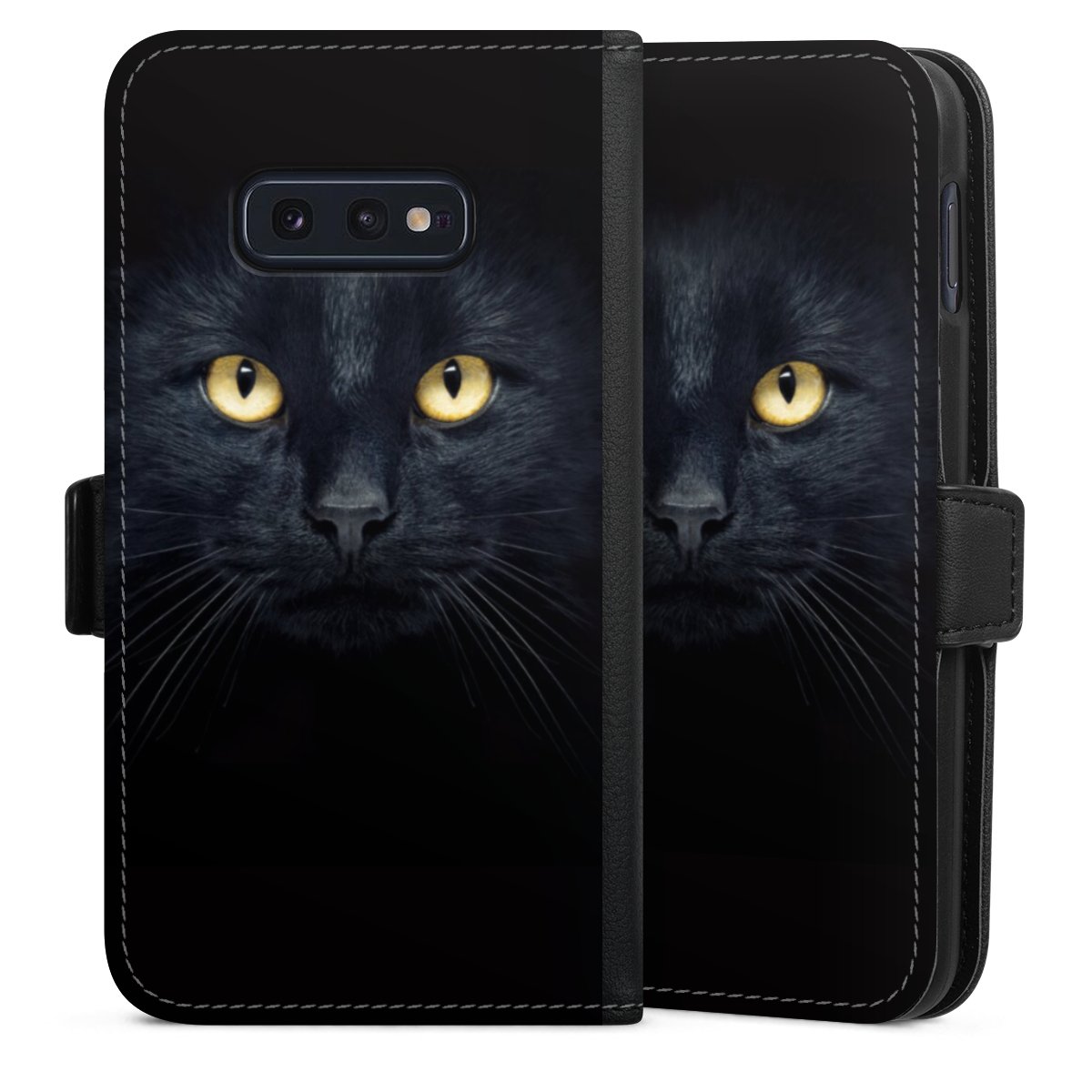 Galaxy S10e Handy Klapphülle Handyhülle aus Kunst Leder schwarz Flip Case Eye Cat Black Sideflip mit Lasche