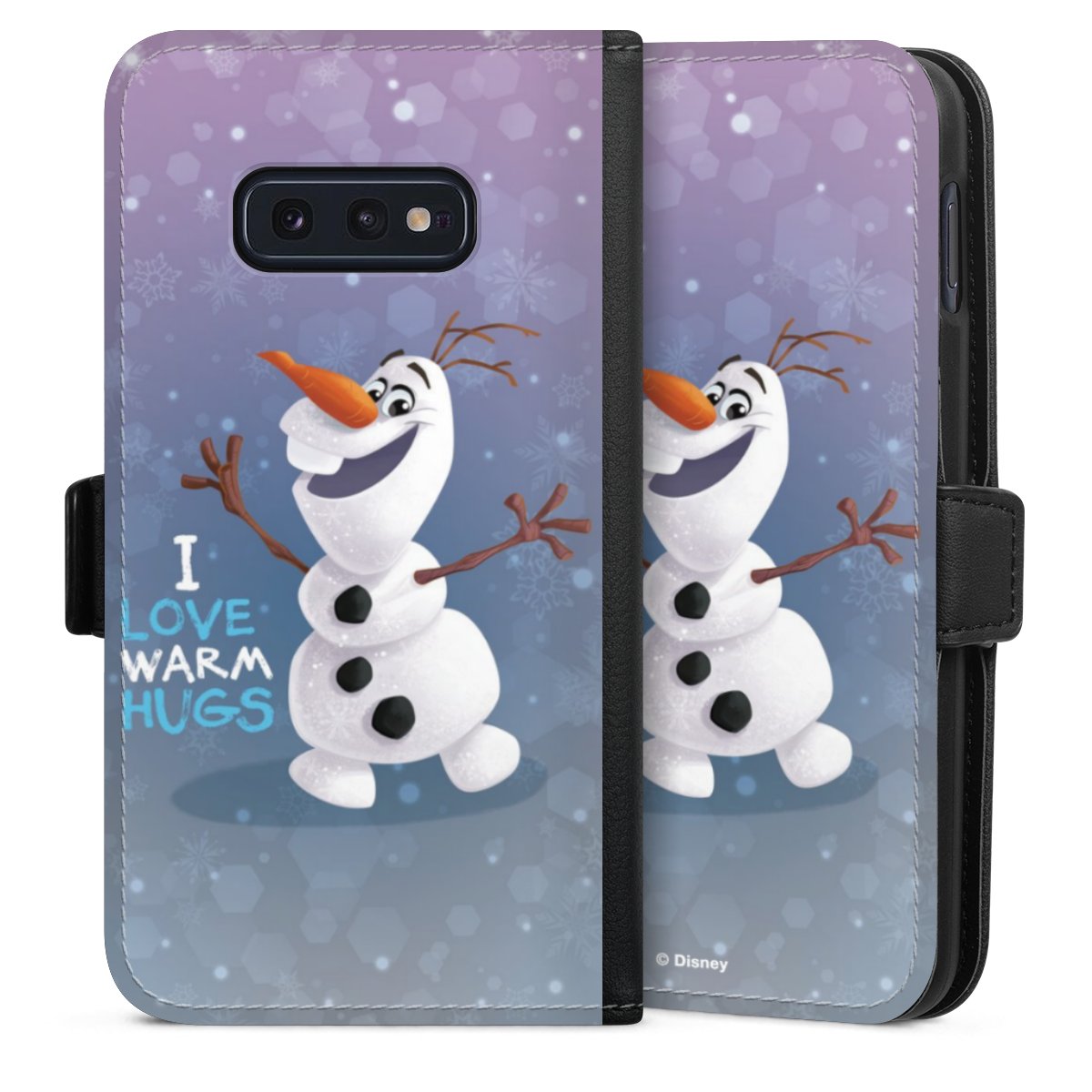 Galaxy S10e Handy Klapphülle Handyhülle aus Kunst Leder schwarz Flip Case Frozen Frozen Olaf Official Licensed Product Sideflip mit Lasche