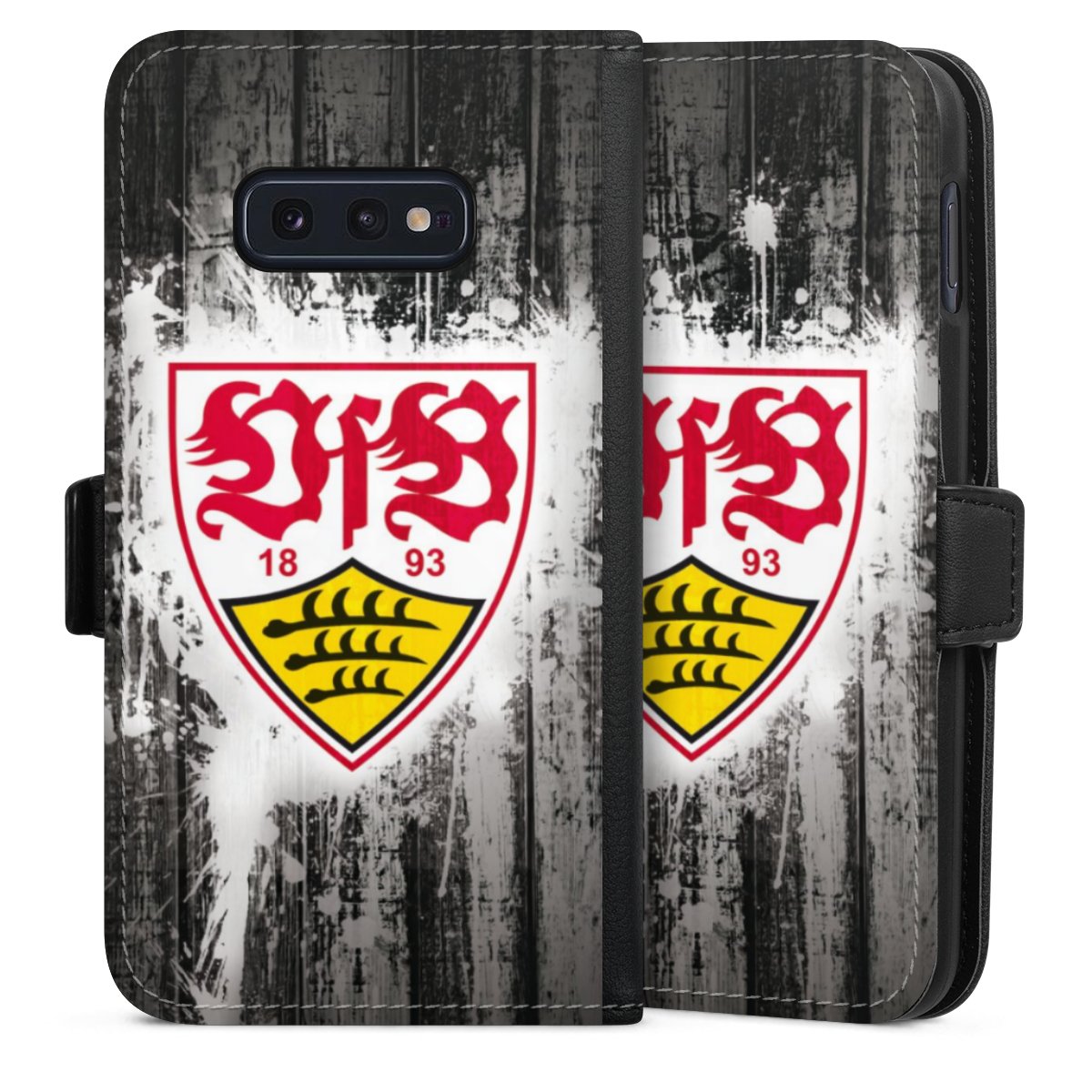 Galaxy S10e Handy Klapphülle Handyhülle aus Kunst Leder schwarz Flip Case Vfb Stuttgart Official Licensed Product Sideflip mit Lasche