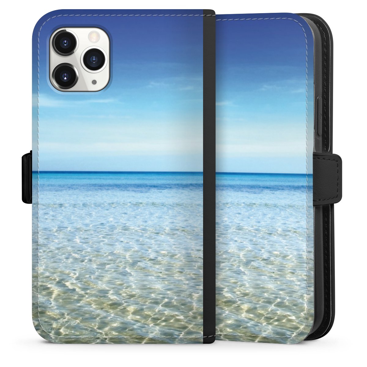 iPhone 11 Pro Handy Klapphülle Handyhülle aus Kunst Leder schwarz Flip Case Urlaub Sky Ocean Sideflip mit Lasche