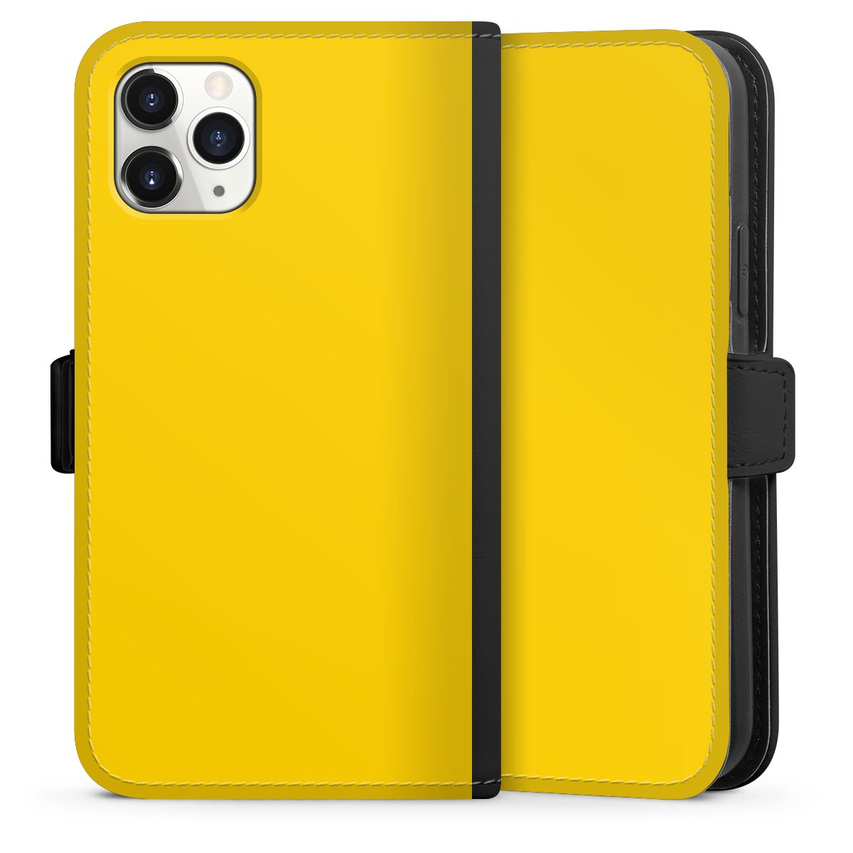 iPhone 11 Pro Handy Klapphülle Handyhülle aus Kunst Leder schwarz Flip Case Yellow Unicoloured Colour Sideflip mit Lasche